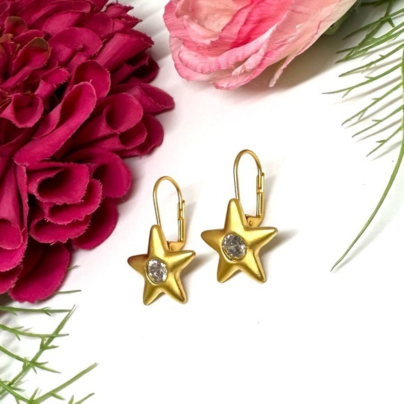 Jewelry - Last Pair! ⚜️CUTE Star Cubic Zirconia Brushed Golden Hoop Earrings